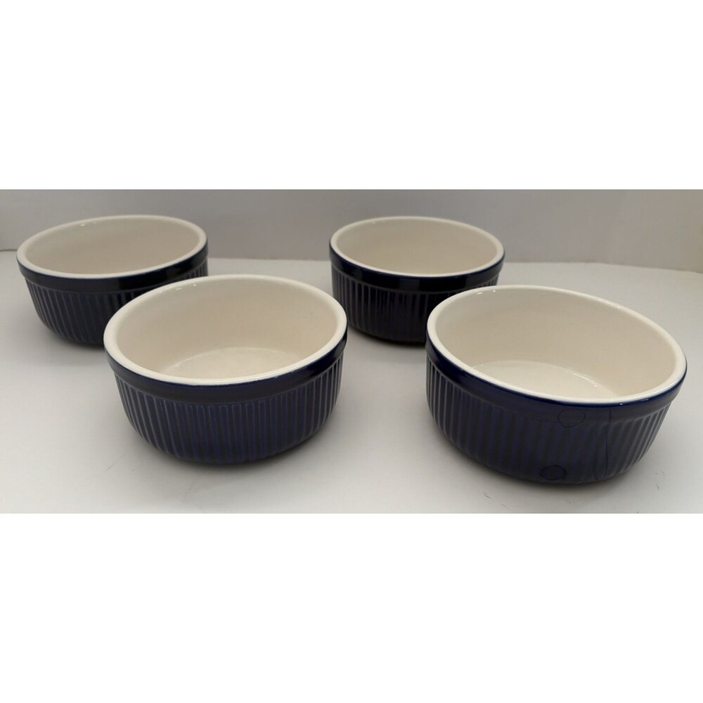 Set of 4 Roshco Cobalt Blue Ceramic Ramekins 16 oz - 473 ml Baking Souffle Cups